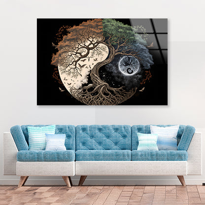 Ying Yang as Tree and Moon Art Acrylic Glass Print Tempered Glass Wall Art 100% Made in Australia Ready to Hang