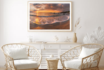 Beach Scene with Waves and a Sunset Home Decor Premium Quality Poster Print Choose Your Sizes