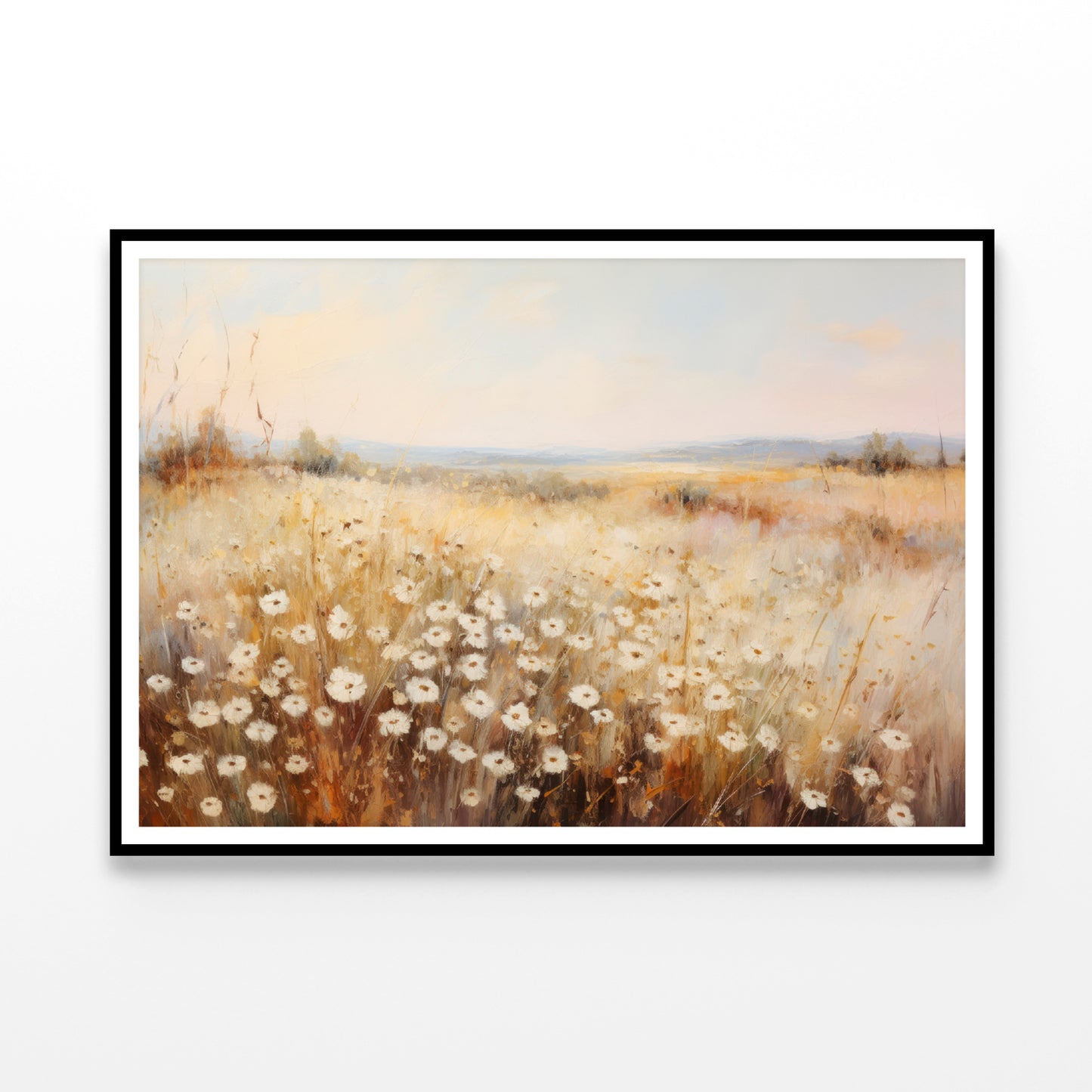 Daisy Field Painting Grassland with a Sky & Clouds Home Decor Premium Quality Poster Print Choose Your Sizes - Bella Home Decor