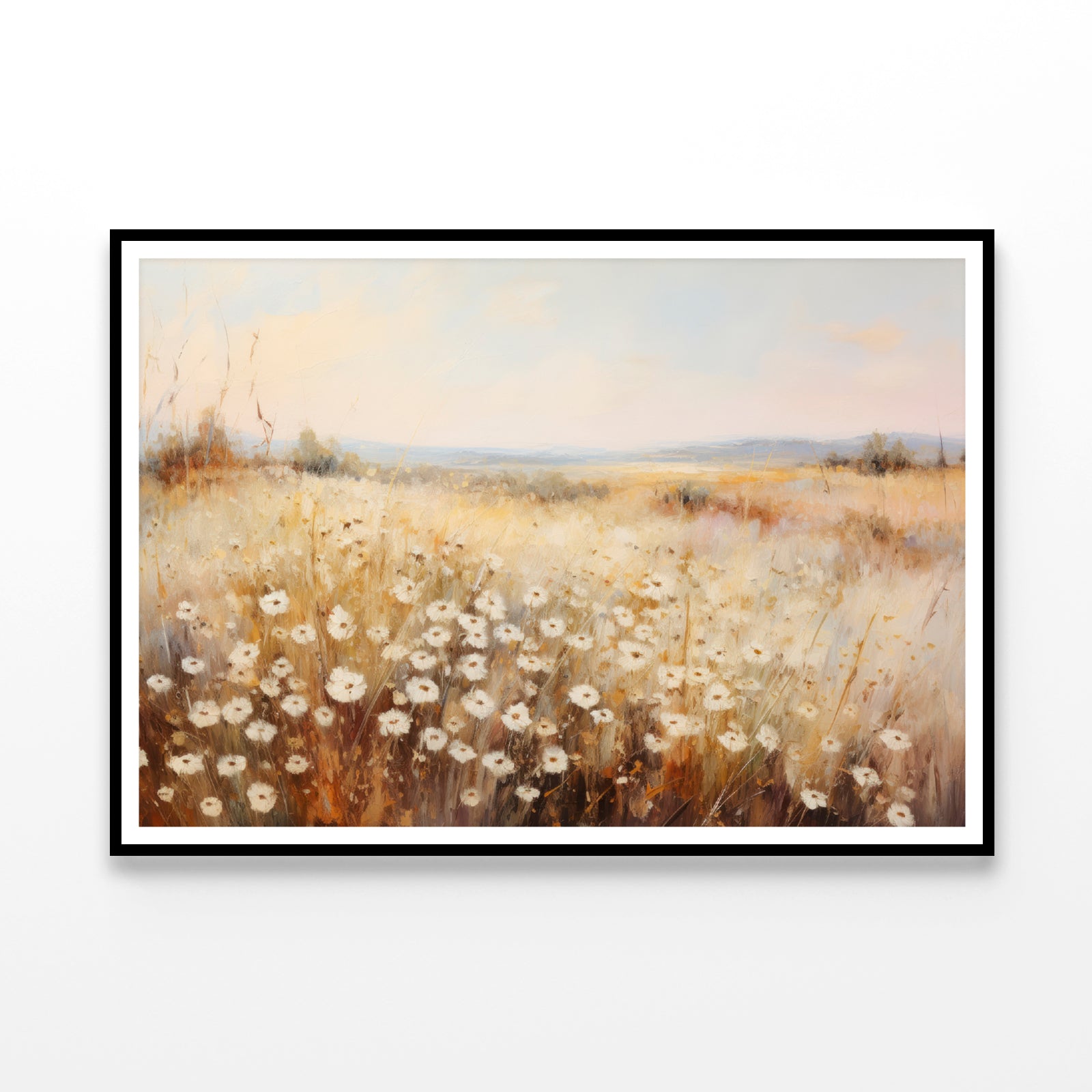 Daisy Field Painting Grassland with a Sky & Clouds Home Decor Premium Quality Poster Print Choose Your Sizes - Bella Home Decor