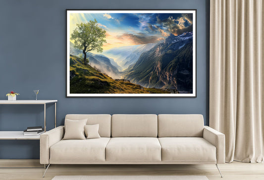 Mountain Range with a Tree Home Decor Premium Quality Poster Print Choose Your Sizes