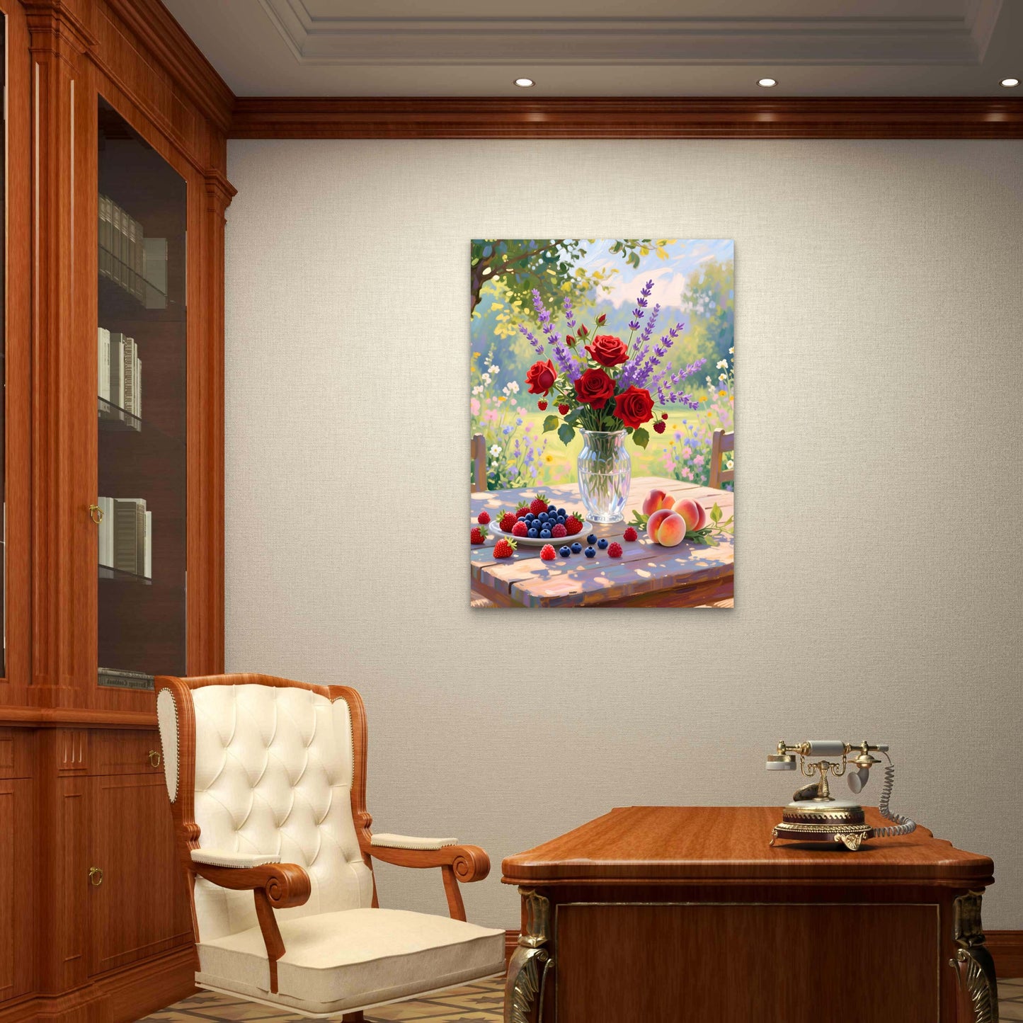 Summer Fruit Rose Garden Vase 40x60cm Metal Print Ready to Hang - Bella Home Decor