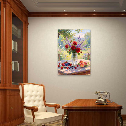 Summer Fruit Rose Garden Vase 40x60cm Metal Print Ready to Hang - Bella Home Decor