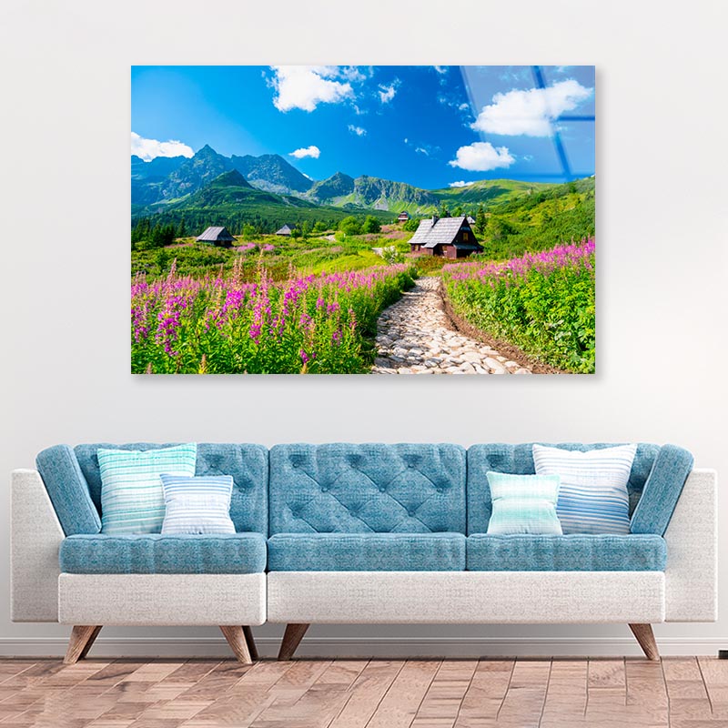 Path through Flowers Meadow Acrylic Glass Print Tempered Glass Wall Art 100% Made in Australia Ready to Hang