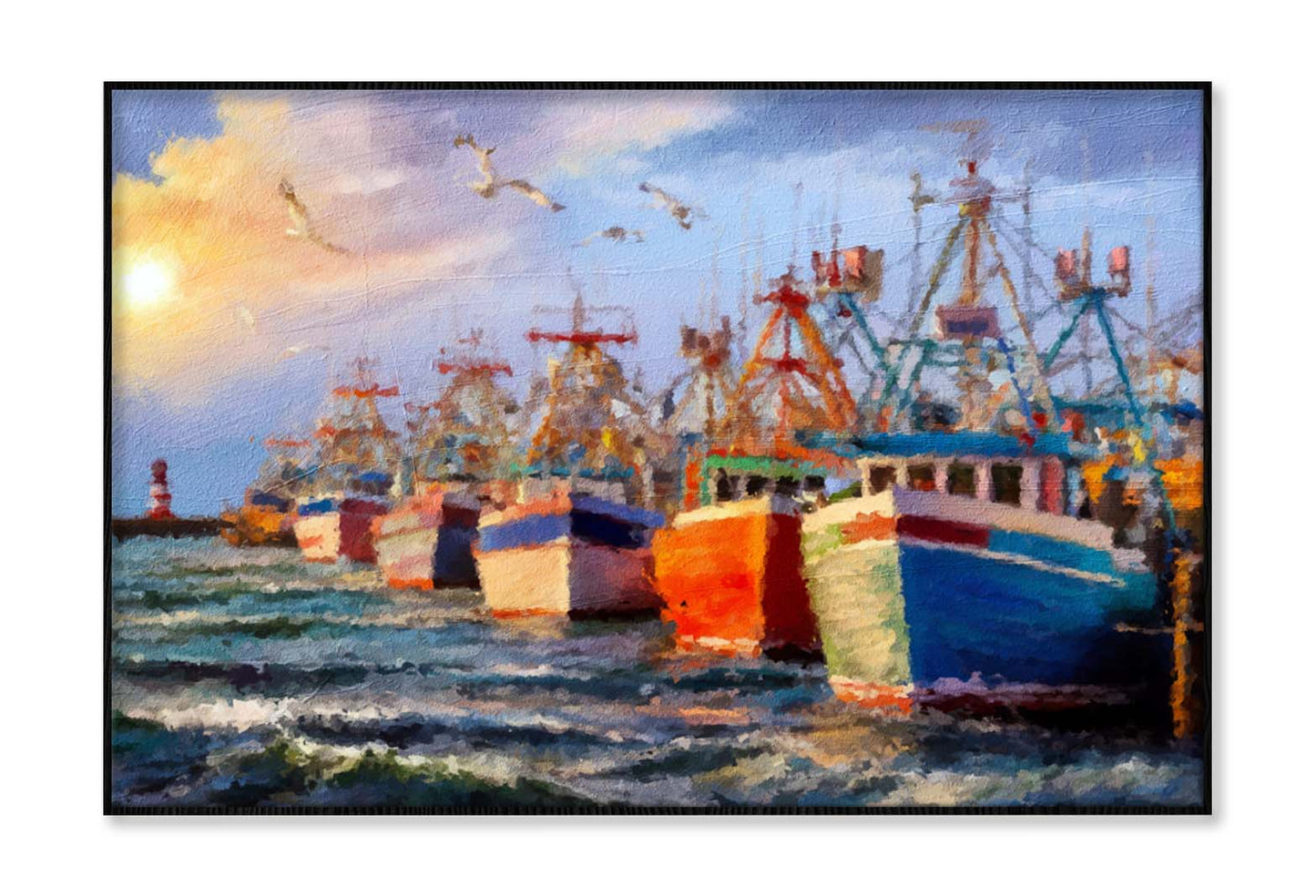 Fishing Boats on Sea Wall Art Limited Edition High Quality Print