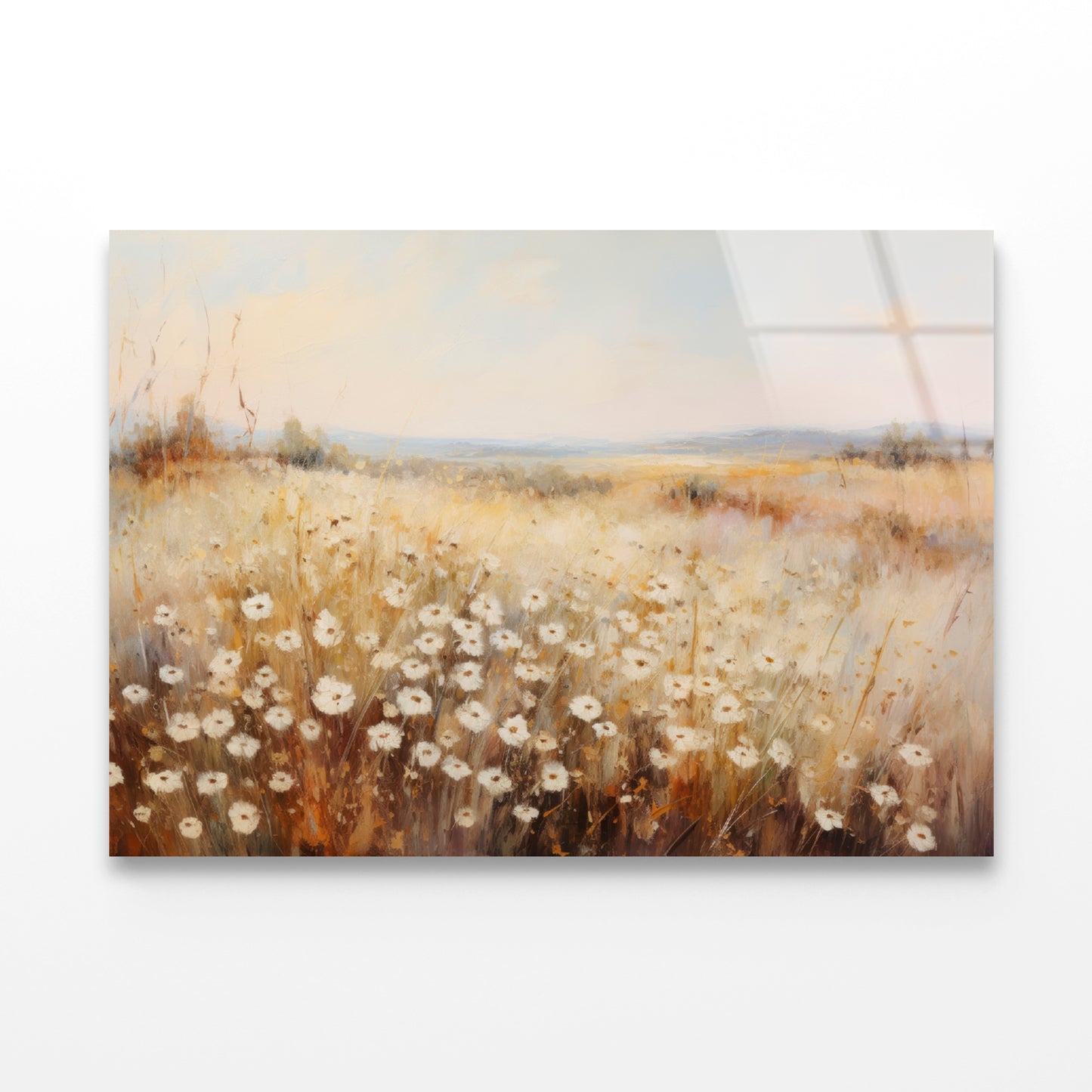 Daisy Field Painting Grassland with a Sky & Clouds Acrylic Glass Print Tempered Glass Wall Art 100% Made in Australia Ready to Hang