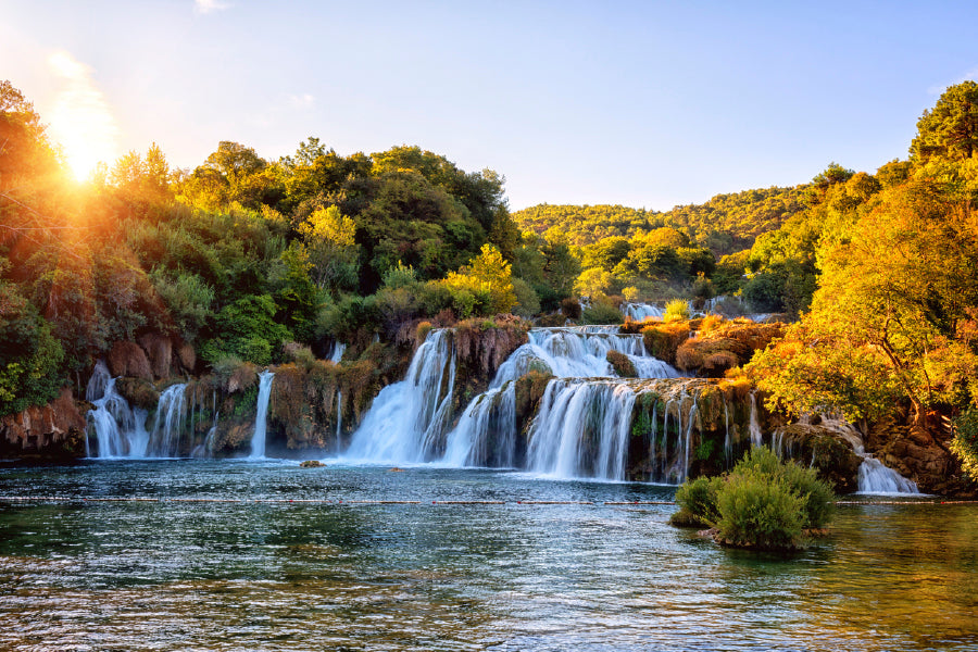Skradinski Buk Waterfall Sunrise Glass Framed Wall Art, Ready to Hang Quality Print