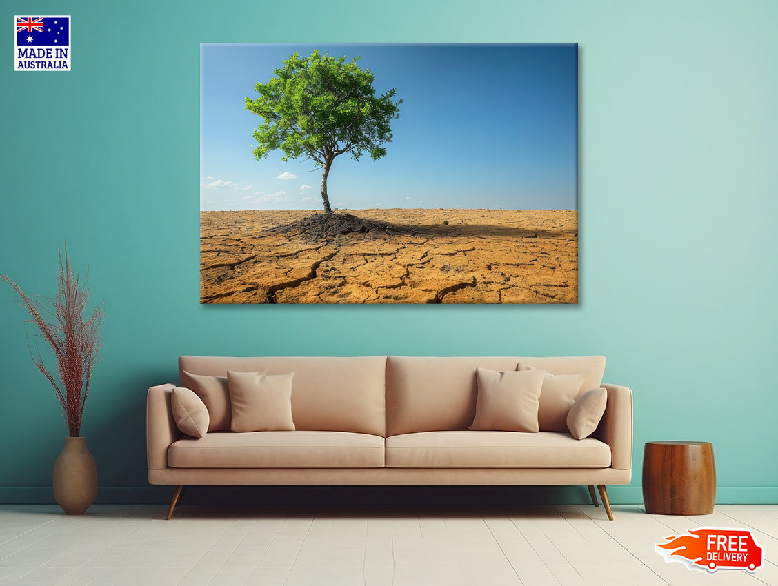 A Tree Is Standing In a Barren Desert Print 100% Australian Made - Bella Home Decor