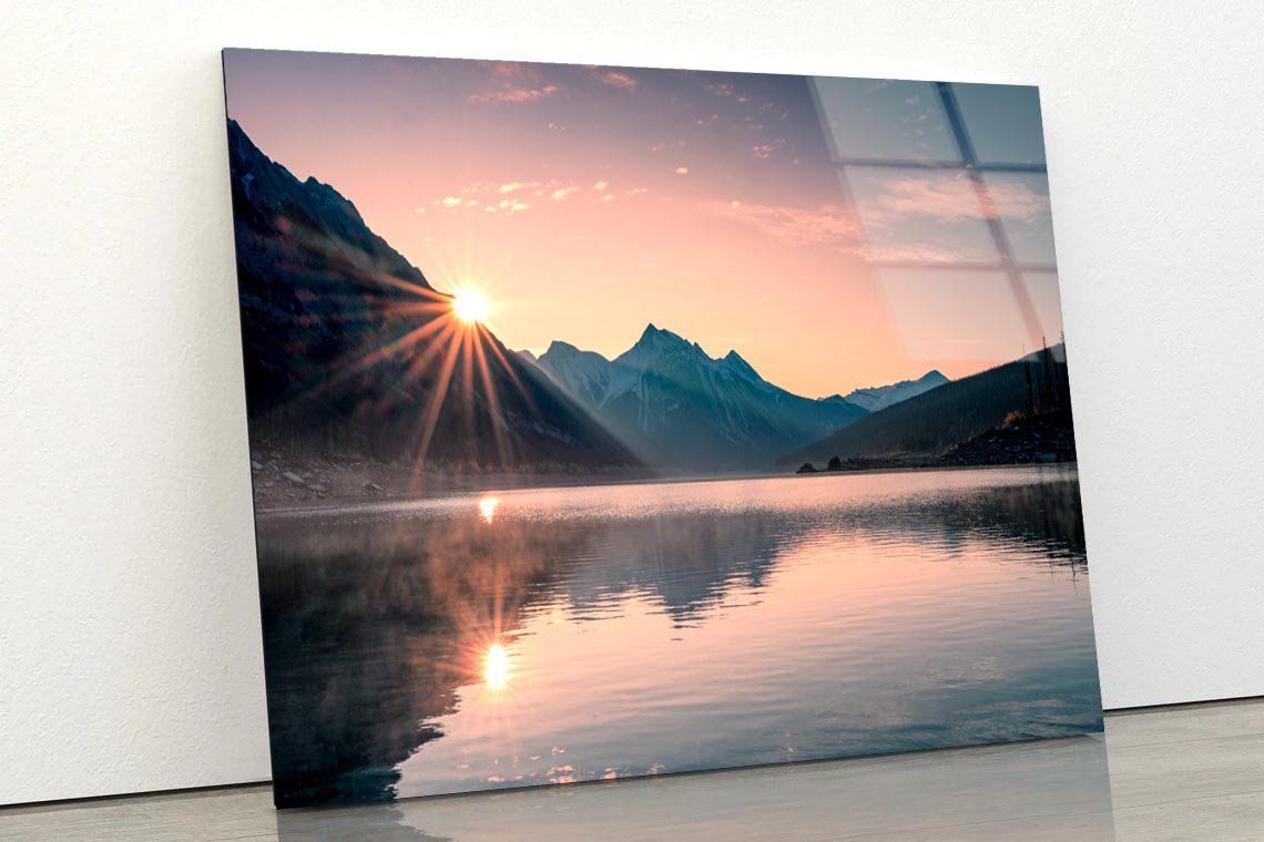 Sunrise On Mountain with Foggy in Medicine Lake at Jasper Acrylic Glass Print Tempered Glass Wall Art 100% Made in Australia Ready to Hang