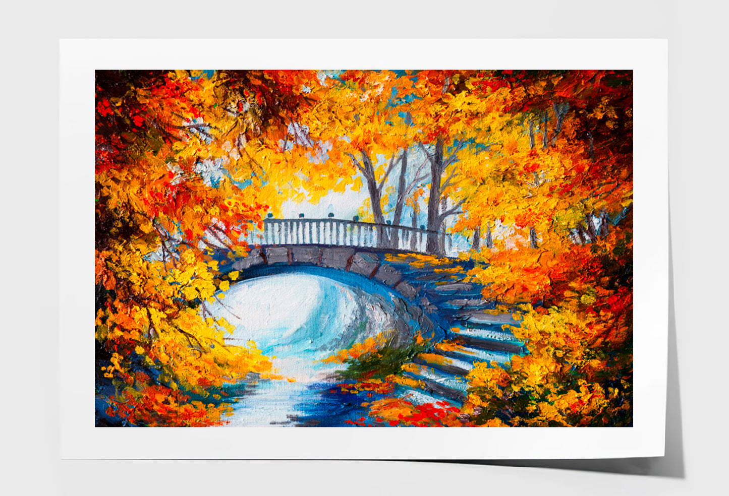 Autumn Forest With A Road & Bridge Oil Painting Limited Edition High Quality Print Unframed Roll Canvas None