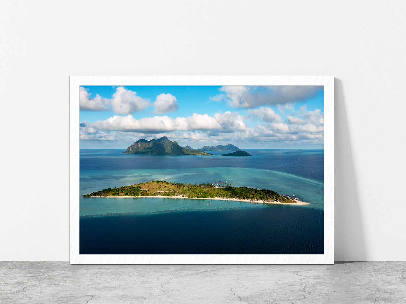 Maiga & Bohey Dulang Island Glass Framed Wall Art, Ready to Hang Quality Print Without White Border White