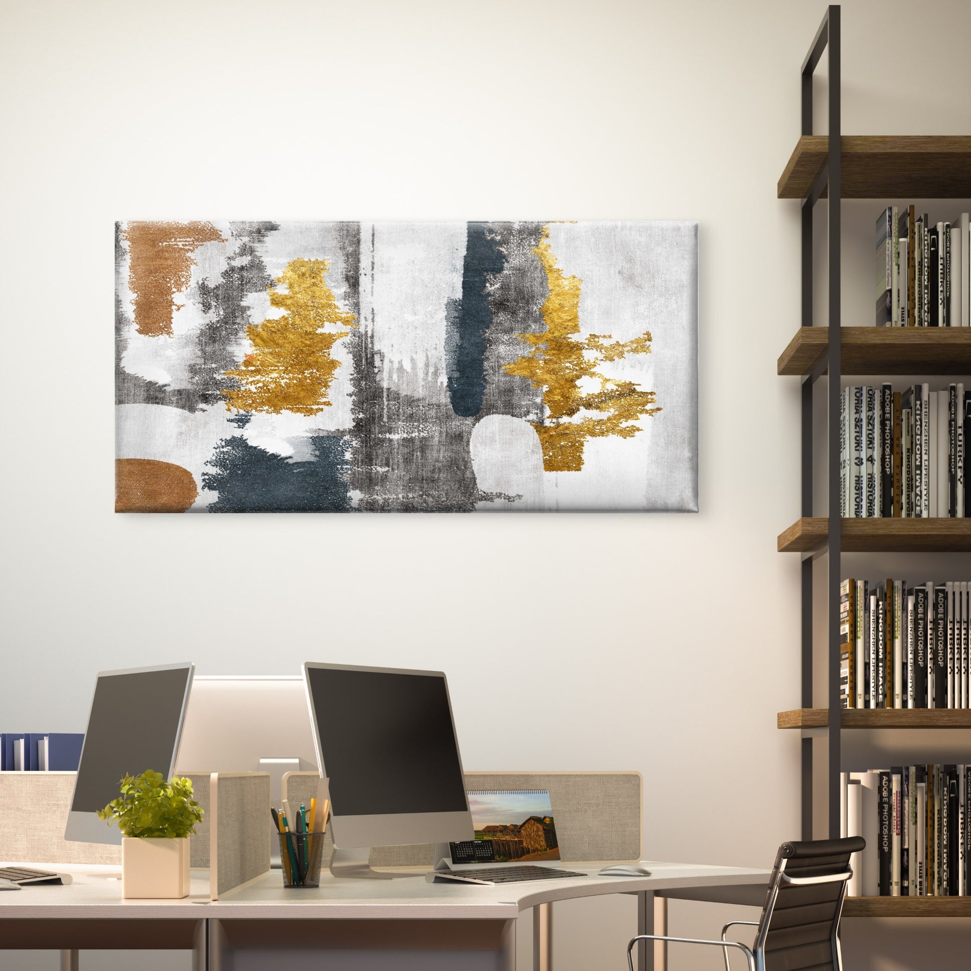 Gold Leaf Texture Canvas Wall Art Canvas Office Home Room Framed 120x60cm - Bella Home Decor
