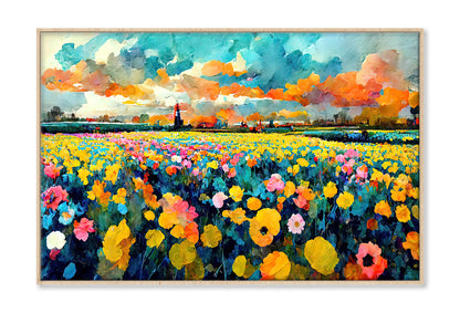 Netherlands Flower Harvest Fields Oil Painting Wall Art Limited Edition High Quality Print Canvas Box Framed Natural