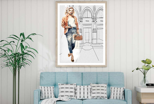 Stylish Brown Girl with Fashion Store Design Home Decor Premium Quality Poster Print Choose Your Sizes