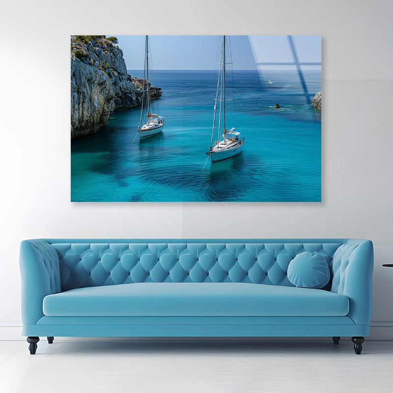 Couple of Boats, Sky Acrylic Glass Print Tempered Glass Wall Art 100% Made in Australia Ready to Hang - Bella Home Decor