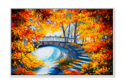 Autumn Forest With A Road & Bridge Oil Painting Limited Edition High Quality Print Canvas Box Framed White