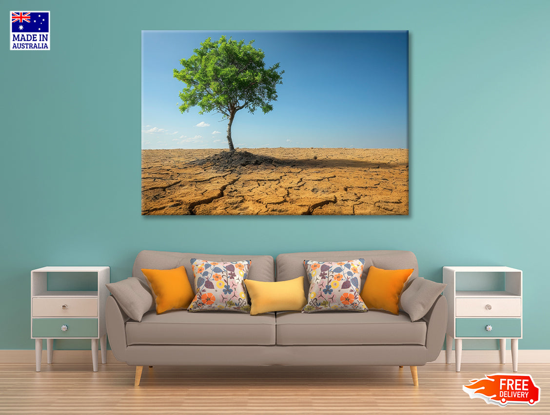 A Tree Is Standing In a Barren Desert Print 100% Australian Made - Bella Home Decor