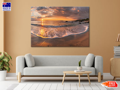 Beach Scene with Waves and a Sunset Print 100% Australian Made - Bella Home Decor