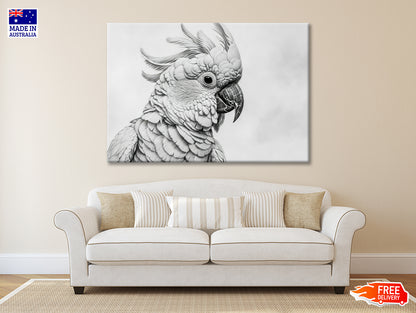 Sketch Of Cockatoo Bird in White Print 100% Australian Made