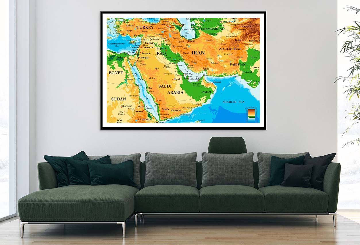 Middle East Physical Map Home Decor Premium Quality Poster Print Choose Your Sizes