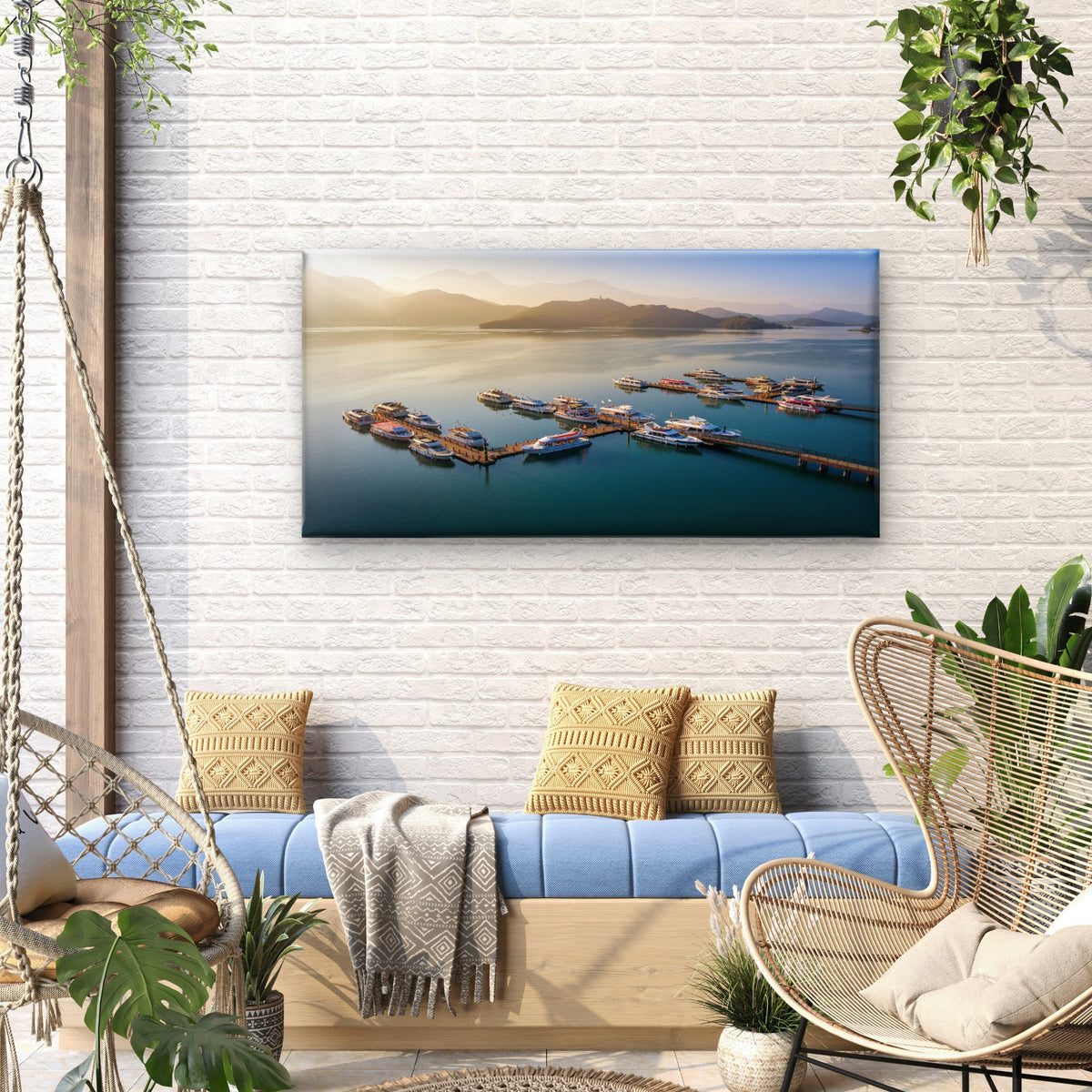 Sun Moon Lake Morning Taiwan Wall Art Canvas Office Home Room Framed 120x60cm