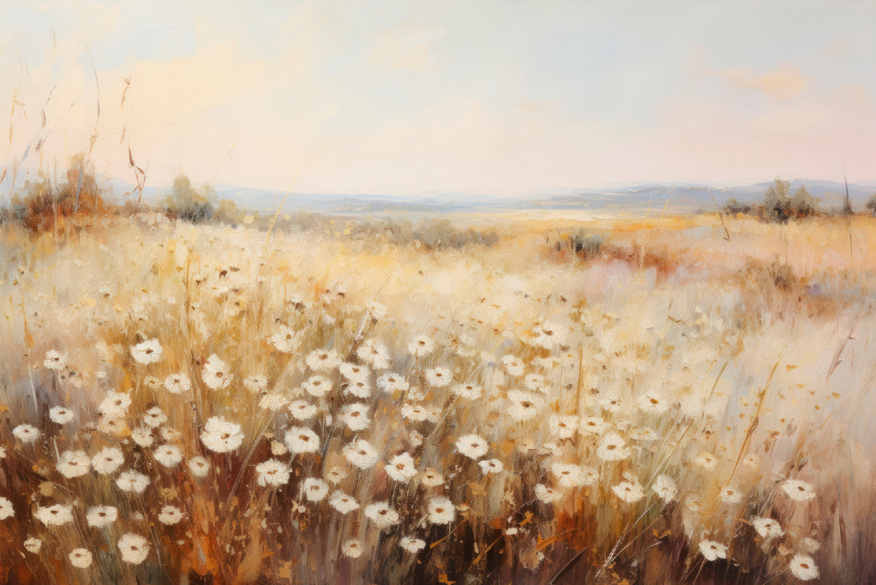 Daisy Field Painting Grassland with a Sky & Clouds Home Decor Premium Quality Poster Print Choose Your Sizes - Bella Home Decor