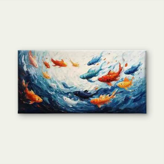 Vibrant Koi Fish Swimming Wall Art Canvas Office Home Room Framed 120x60cm