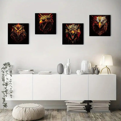4pcs Phoenix & Eagle Motif Wall Art Canvas Framed