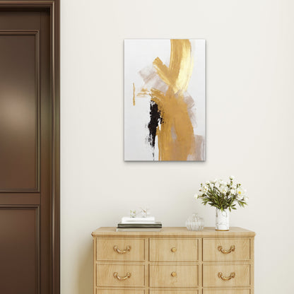 Modern Gold Black White Abstract Painting 40x60cm Metal Print Ready to Hang