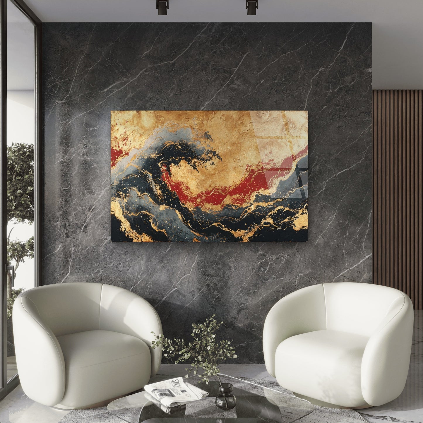 Abstract Gold Foil Ocean Wave Marble Acrylic Glass Printing Wall Art Australian Made Quality