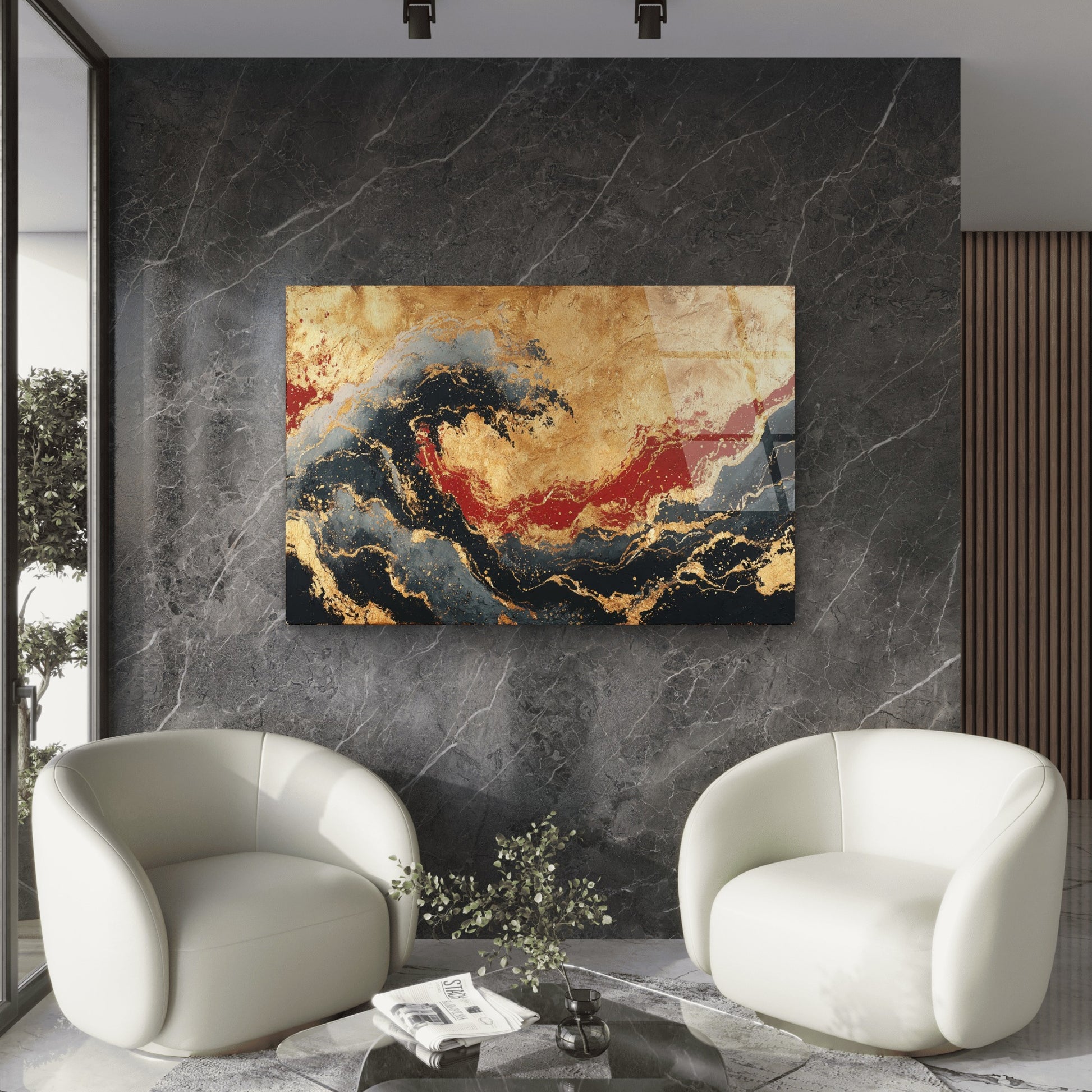 Abstract Gold Foil Ocean Wave Marble Acrylic Glass Printing Wall Art Australian Made Quality