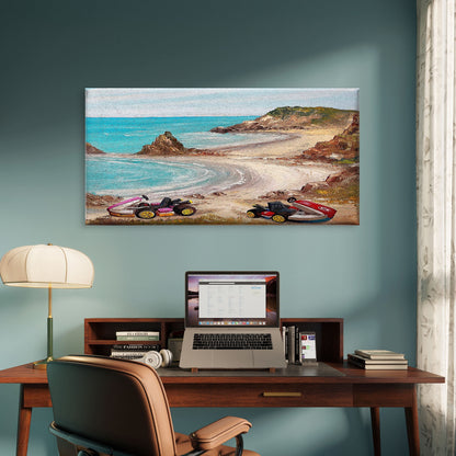 Vintage Beach Karting Street Wall Art Canvas Office Home Room Framed 120x60cm