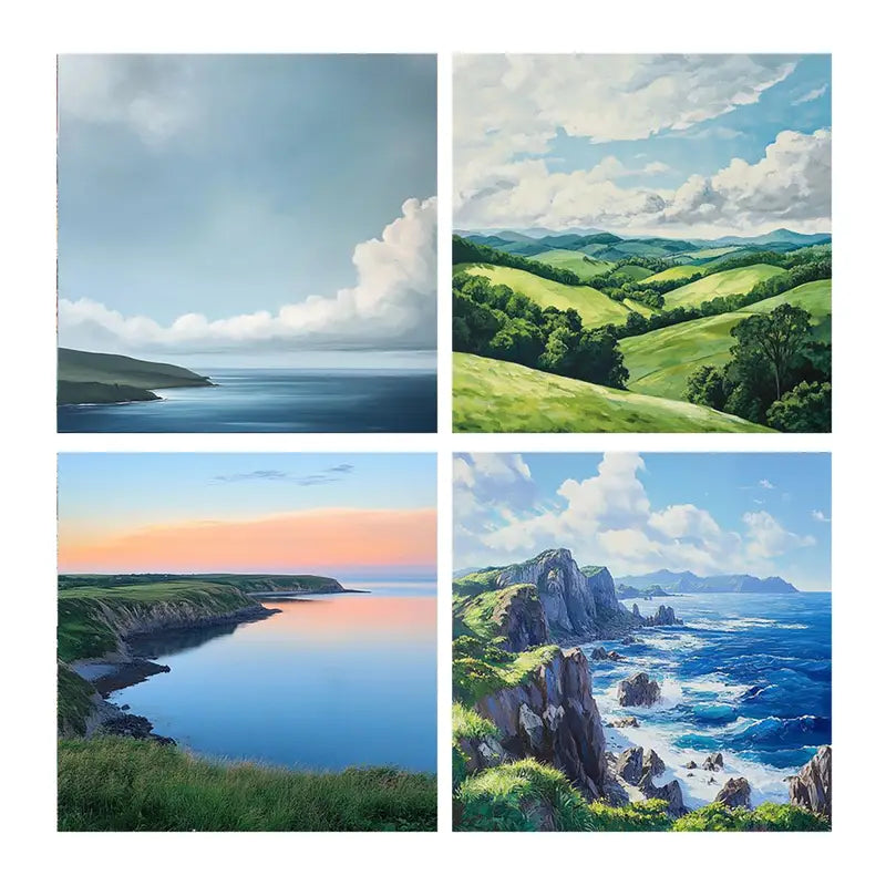 4pcsCoastal View Wall Art Canvas Framed