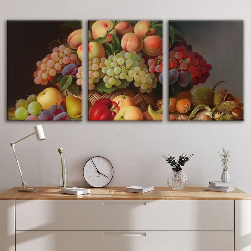 3pcs Fruit Basket Still Life Painting Wall Art Set Canvas Framed 60x90cm - High Quality Print 100% Australian Made Wall Canvas Ready to Hang - Bella Home Decor