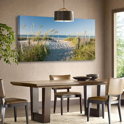 Coastal Reeds Nature Seascape Wall Art canvas office home room framed 120x60cm - Bella Home Decor