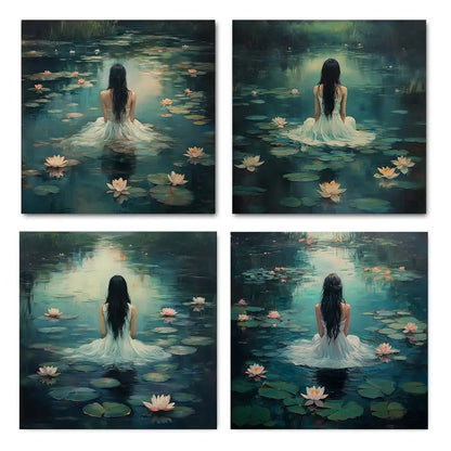 4pcs Female Figures In Serene Water Scenes Wall Art Canvas Framed