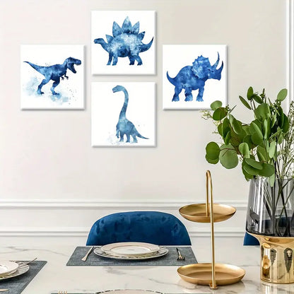 4pcs  Dinosaurs   Blue Tones Paint  Wall Art Canvas Framed