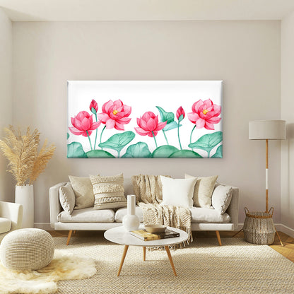Serene Watercolor Lotus Blooms Wall Art Canvas Office Home Room Framed 120x60cm