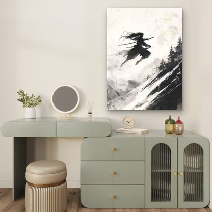 Abstract Long-Haired Samurai Ink Painting 40x60cm Metal Print Ready to Hang - Bella Home Decor