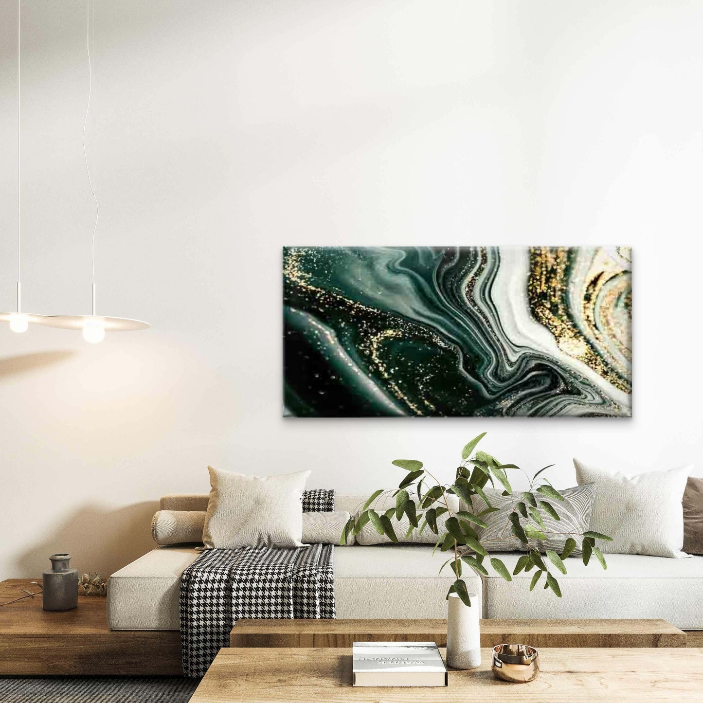Green And Golden Abstract Wall Art Canvas Office Home Room Framed 120x60cm - Bella Home Decor