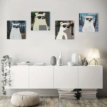 4pcs Polar Bear Canvas Wall Art Canvas Framed