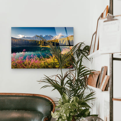 Lake Carezza Dolomites Emerald Mountain Landscape Acrylic Glass Printing Wall Art Australian Made Quality