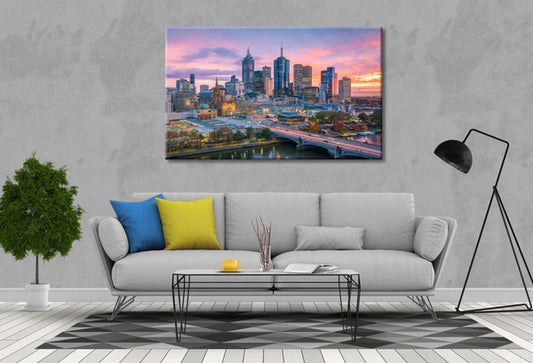 Melbourne Skyline sunset 90x60cm Print 100% Australian Made