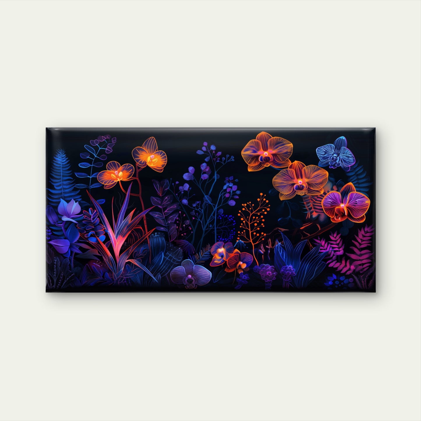 Neon Jungle Night Blooms Wall Art Canvas Office Home Room Framed 120x60cm