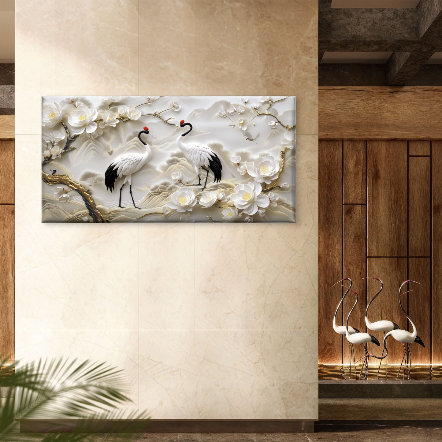 Japanese Crane Blossom Wall Art Canvas Office Home Room Framed 120x60cm