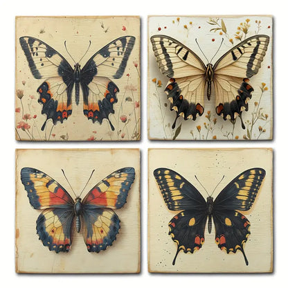 4pcs Summer Decor With Butterfly Wall Art Canvas Framed