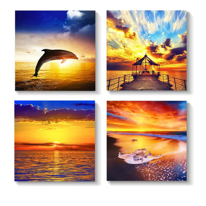 4pcs Sunset Ocean Coastal SO  Wall Art Canvas Framed