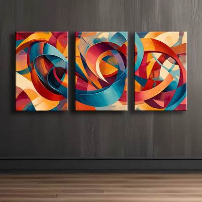 3pcs The Spinning Ribbon Illustration Wall Art Set Canvas Framed 40x60cm - High Quality Print 100% Australian Made Wall Canvas Ready to Hang