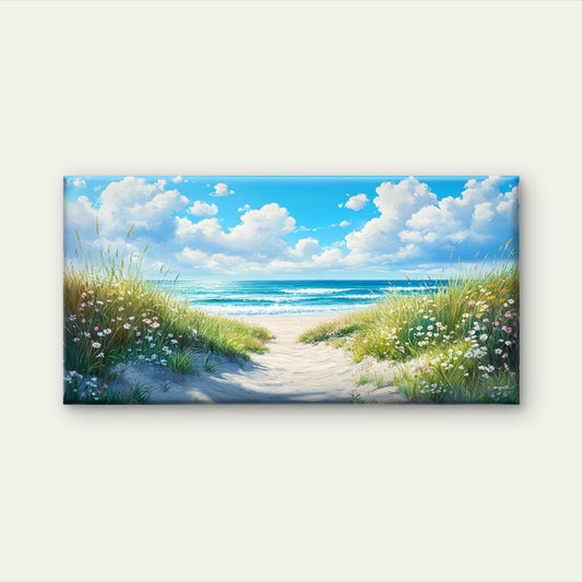 Beach Pathway with Wildflowers Wall Art Canvas Office Home Room Framed 120x60cm