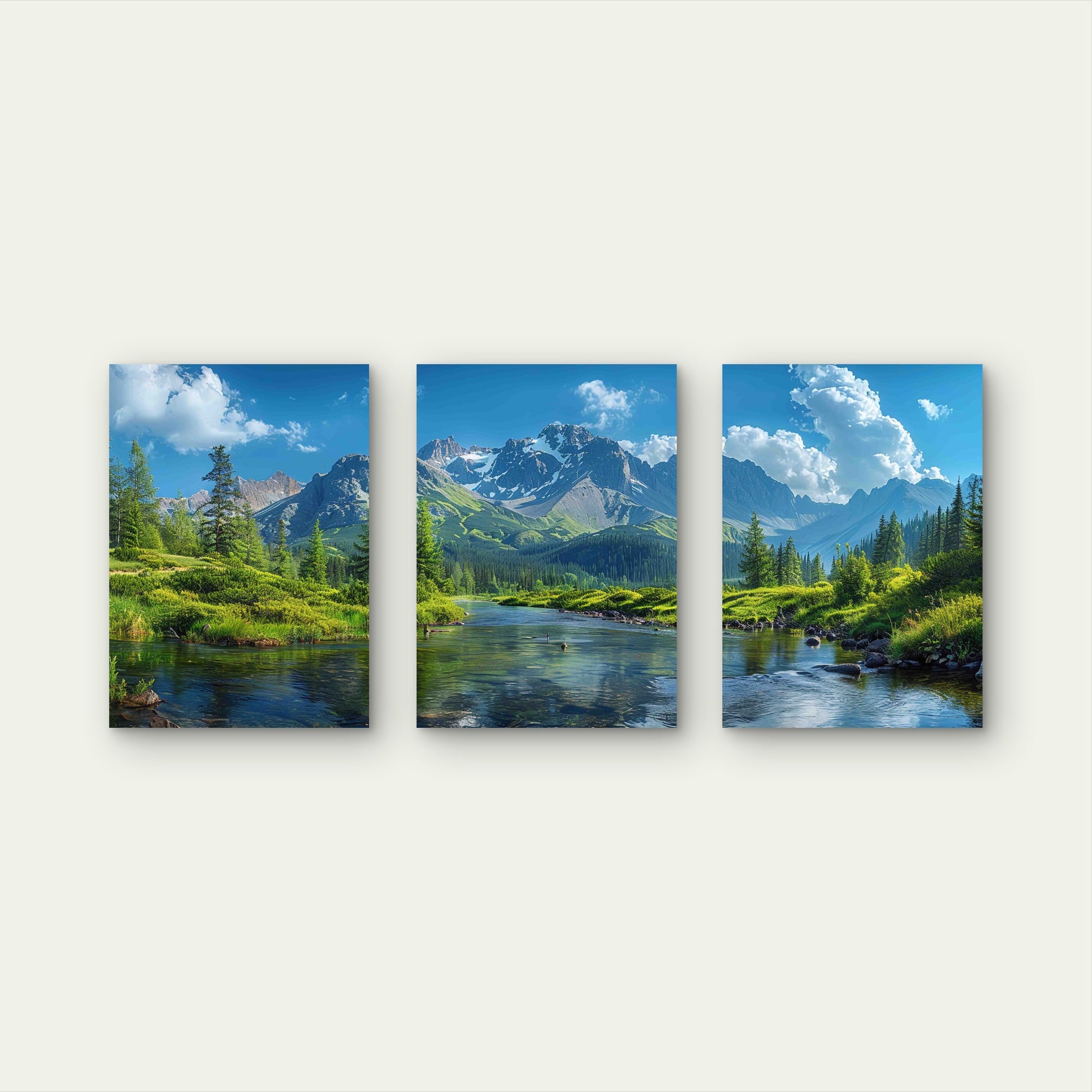 3pcs Mountain Landscape With River Metal Print Ready to Hang Art